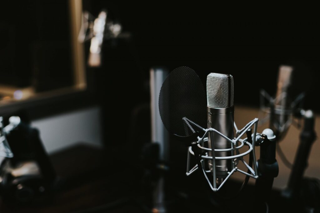 Close up of a radio microphone in a studio
