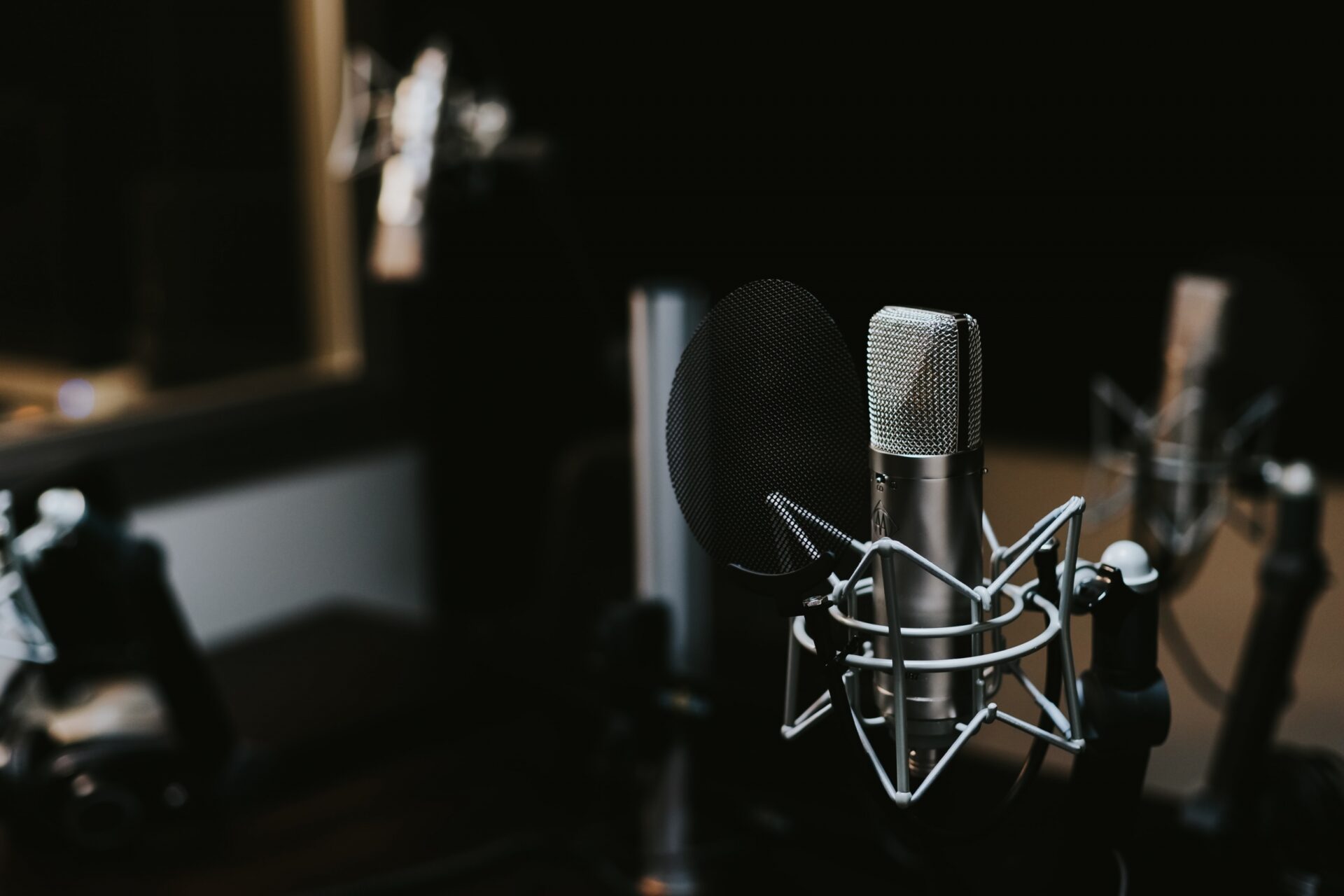 Close up of a radio microphone in a studio