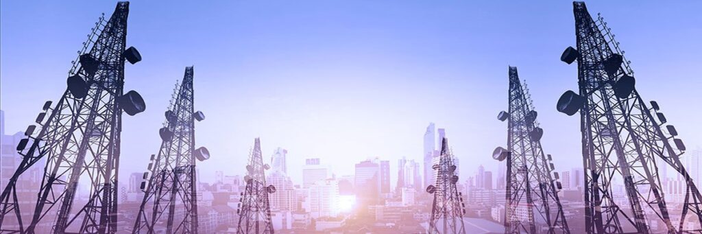 6 Telecoms towers overlaid on to a city skyline