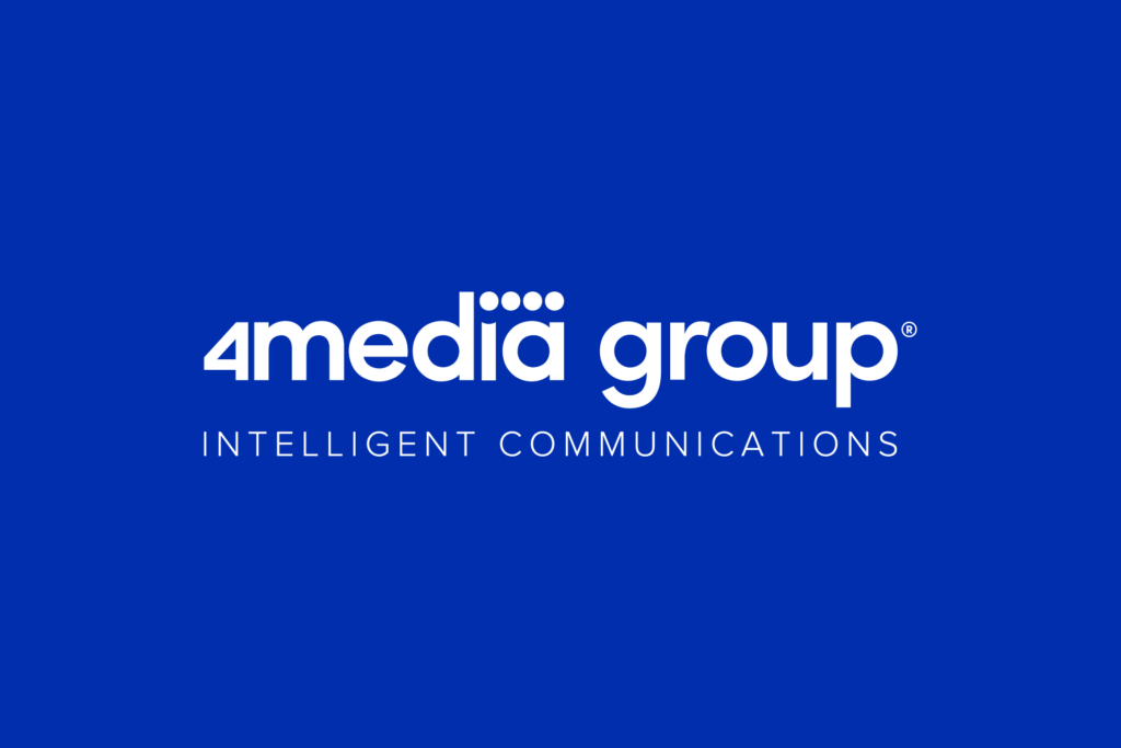 4media group logo white with blue background