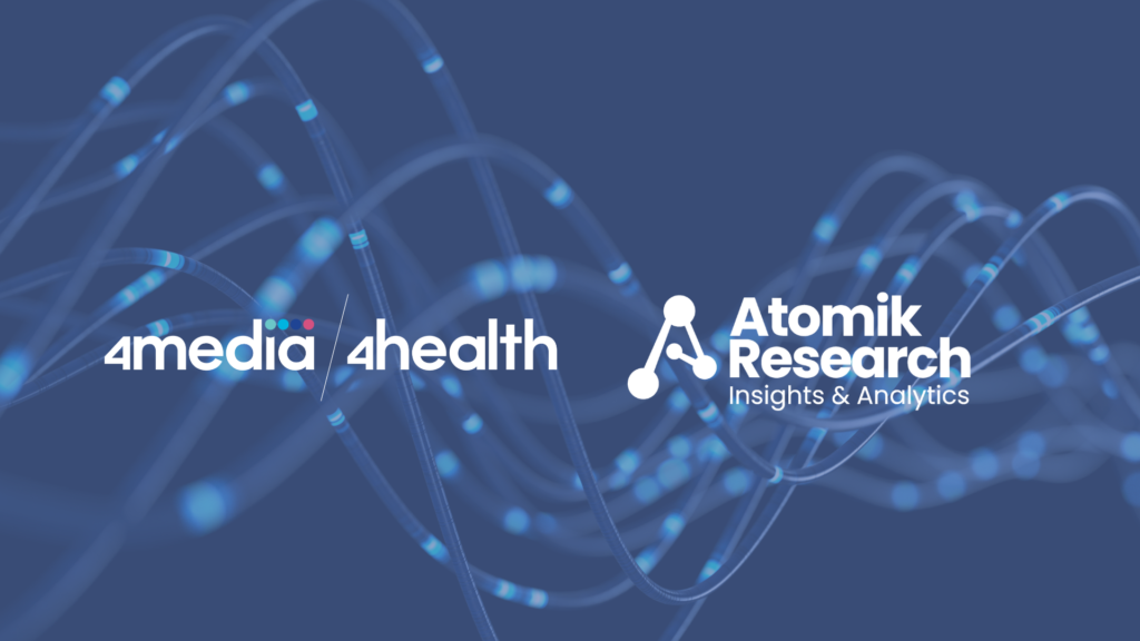 4media/4health and Atomik Research logos on blue background with cable elements