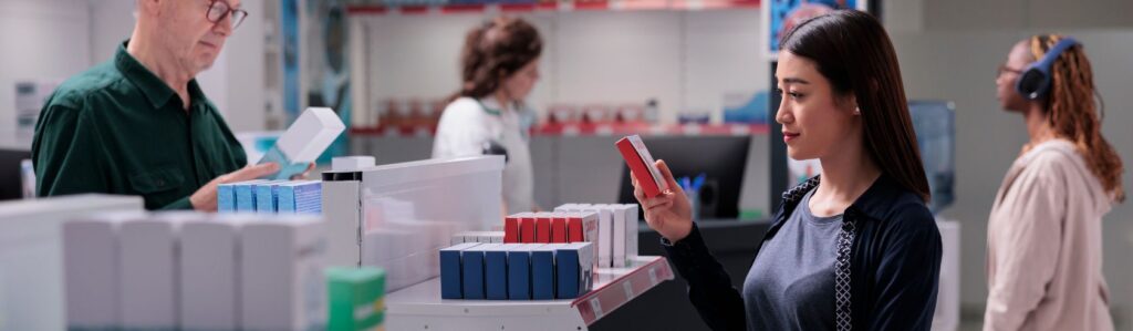 People shopping in a pharmacy