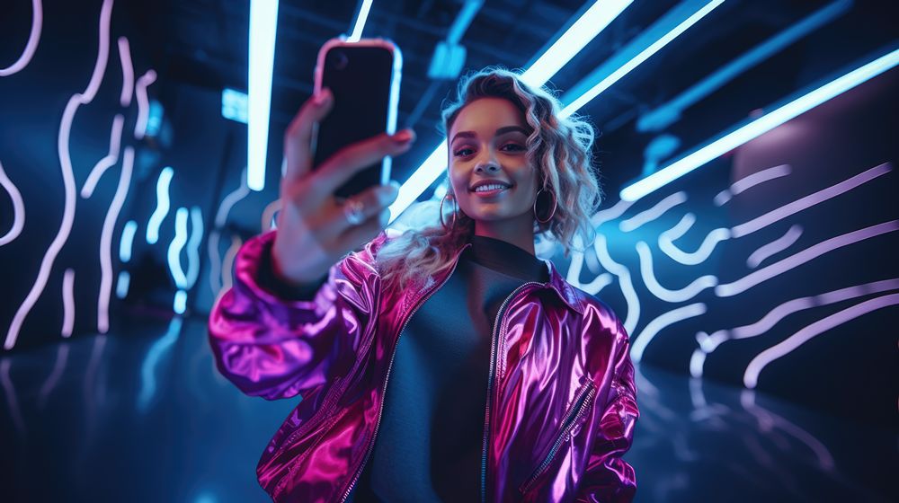 Influencer taking a selfie with smartphone