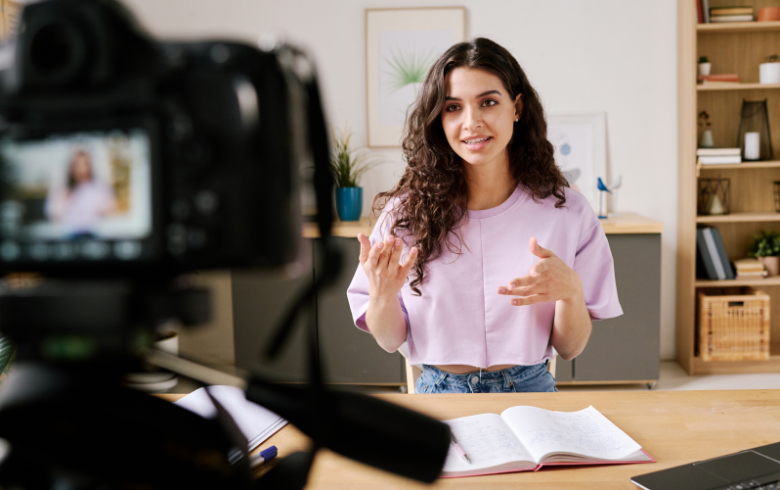 Women talking to camera